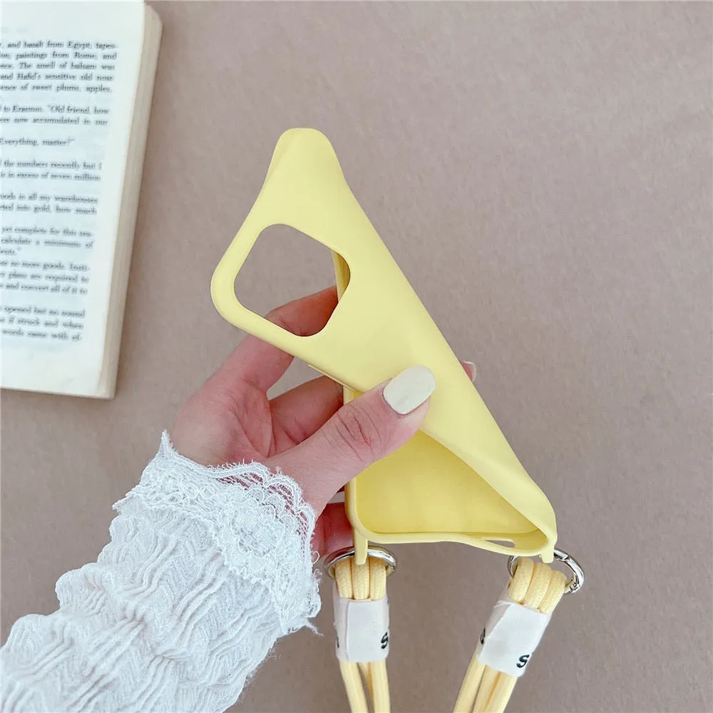 Anymob iPhone Yellow Crossbody Lanyard Neck Strap Cord Case Matte Soft Silicone Cover