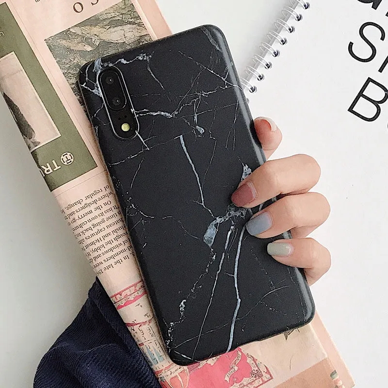 Anymob Samsung Black Marble Flower Case Back Cover Art Leaf Silicone Phone Protection