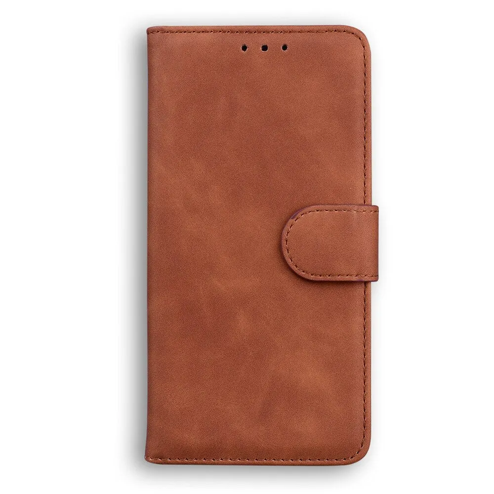 Anymob Samsung Case Brown Fashion Magnetic Flip Solid Color card Slot wallet Back Cover