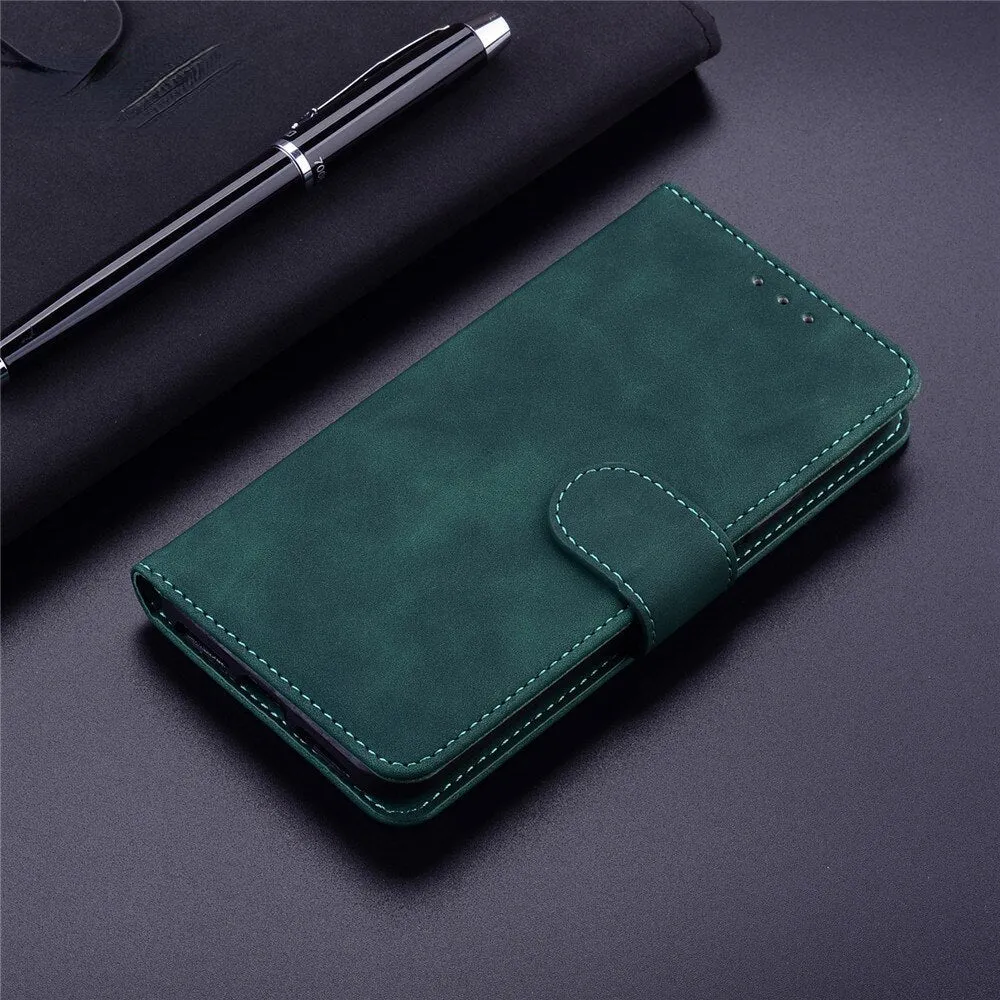Anymob Samsung Case Dark Blue Fashion Magnetic Flip Solid Color card Slot wallet Back Cover