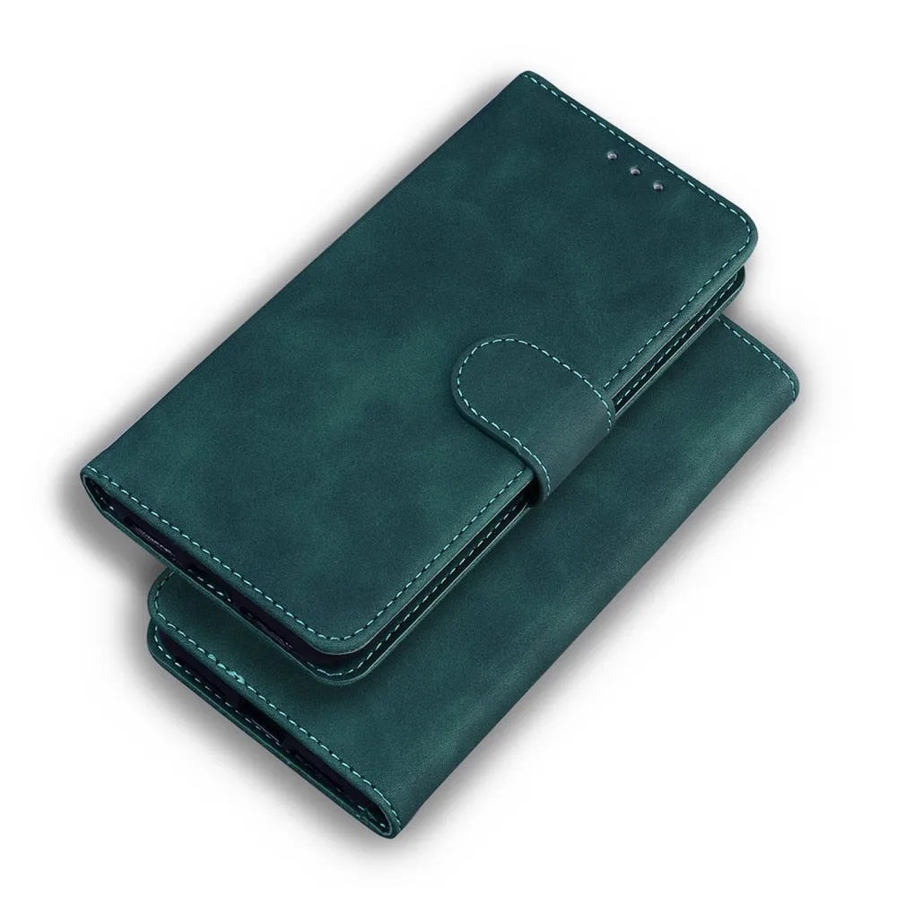 Anymob Samsung Case Dark Blue Fashion Magnetic Flip Solid Color card Slot wallet Back Cover