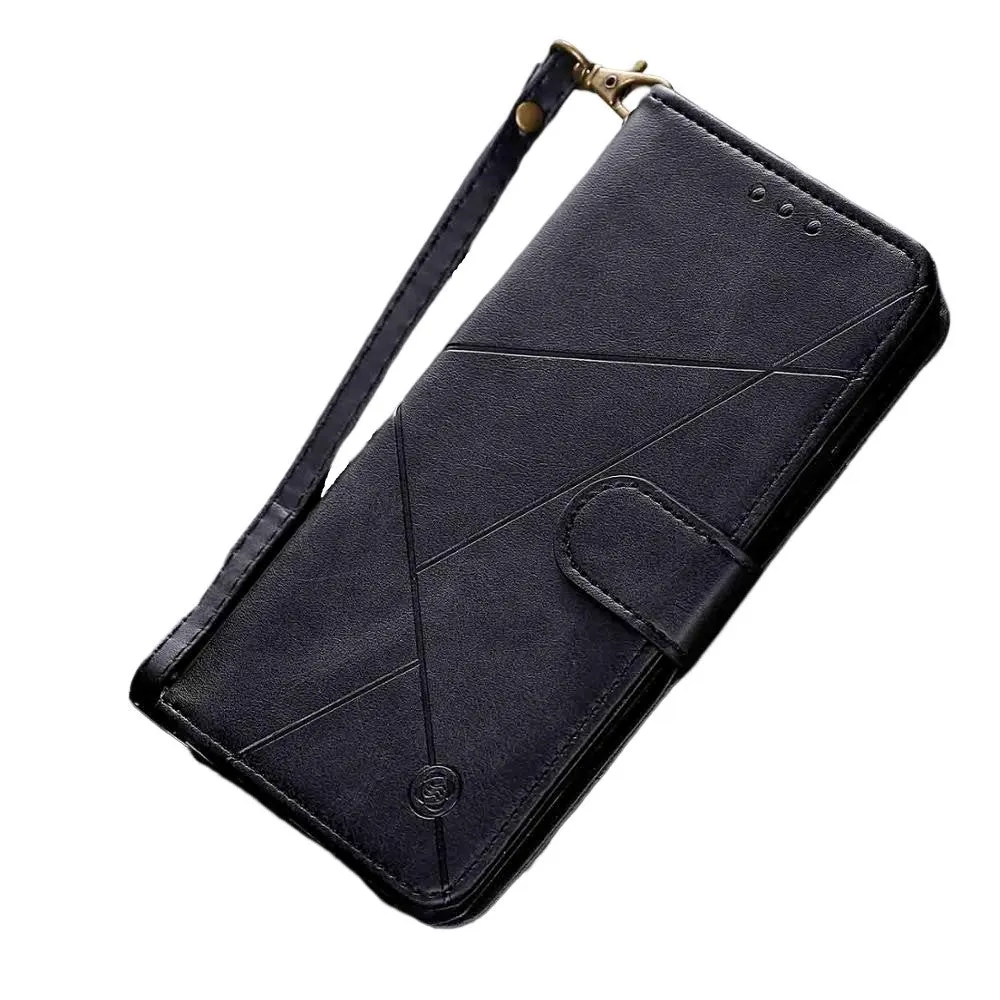 Anymob Samsung Dark Black Leather Flip Case Wallet Phone Cover Protection