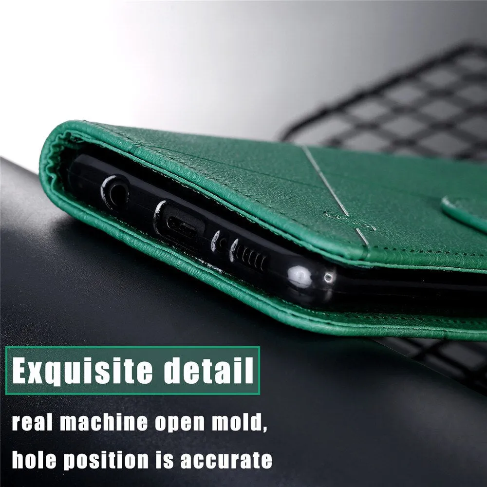 Anymob Samsung Dark Black Leather Flip Case Wallet Phone Cover Protection