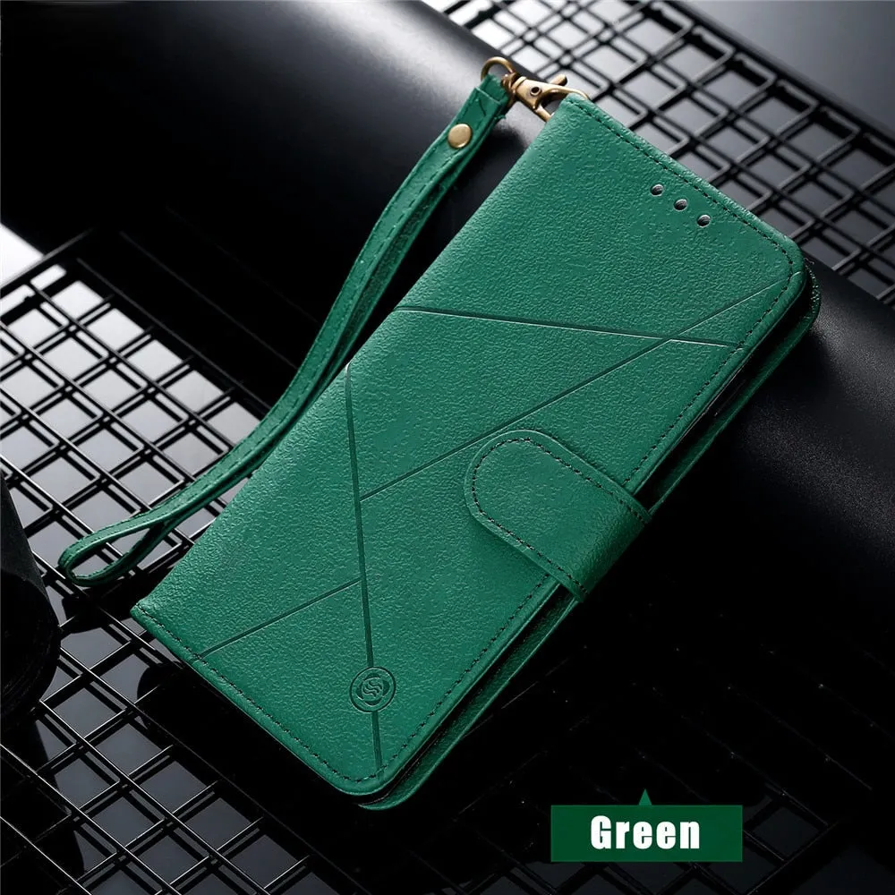 Anymob Samsung Dark Black Leather Flip Case Wallet Phone Cover Protection
