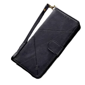 Anymob Samsung Dark Black Leather Flip Case Wallet Phone Cover Protection