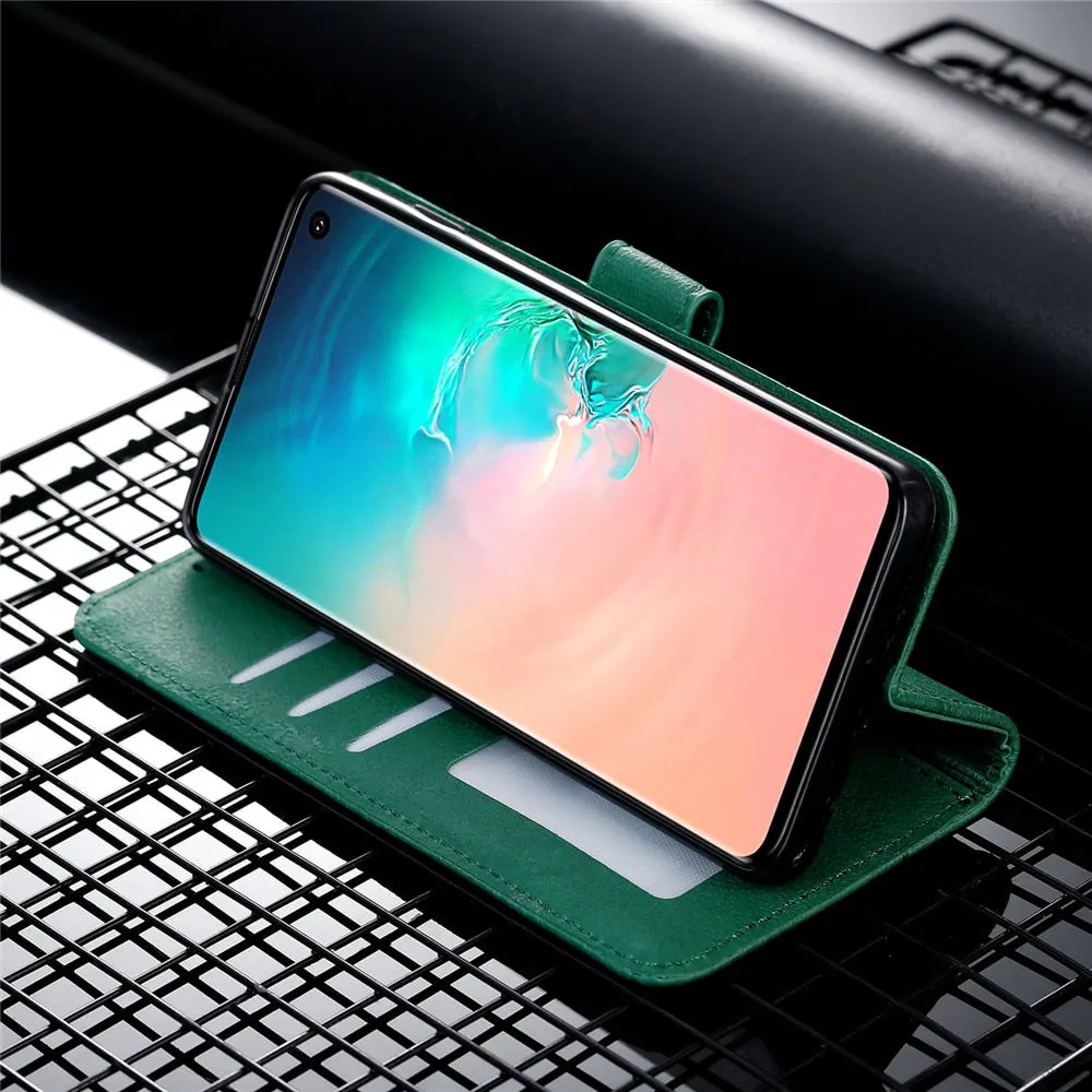Anymob Samsung Dark Black Leather Flip Case Wallet Phone Cover Protection