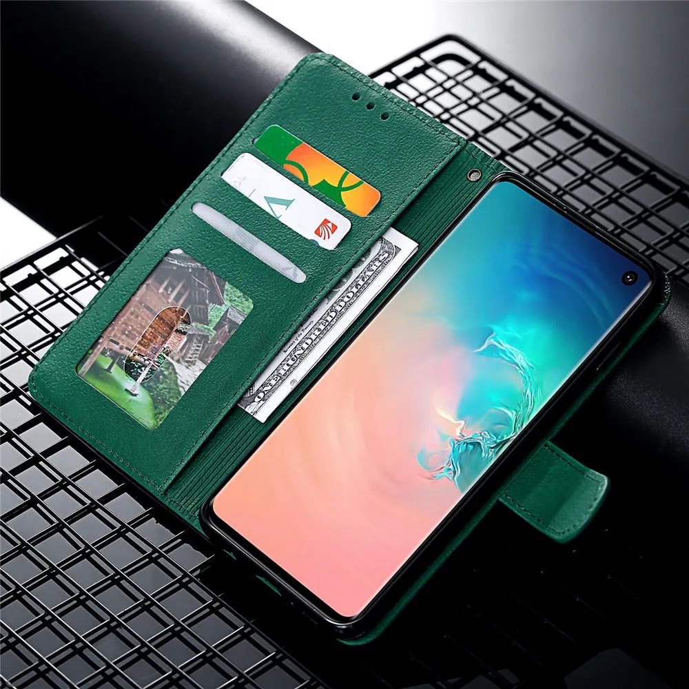 Anymob Samsung Dark Black Leather Flip Case Wallet Phone Cover Protection