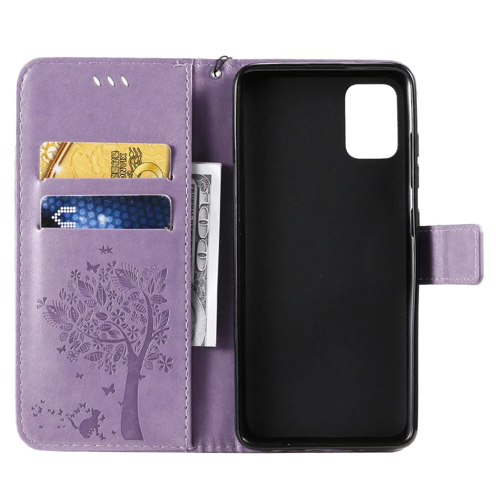 Anymob Samsung Dark Pink Tree Cat Leather Flip Case Wallet Phone Cover Protection