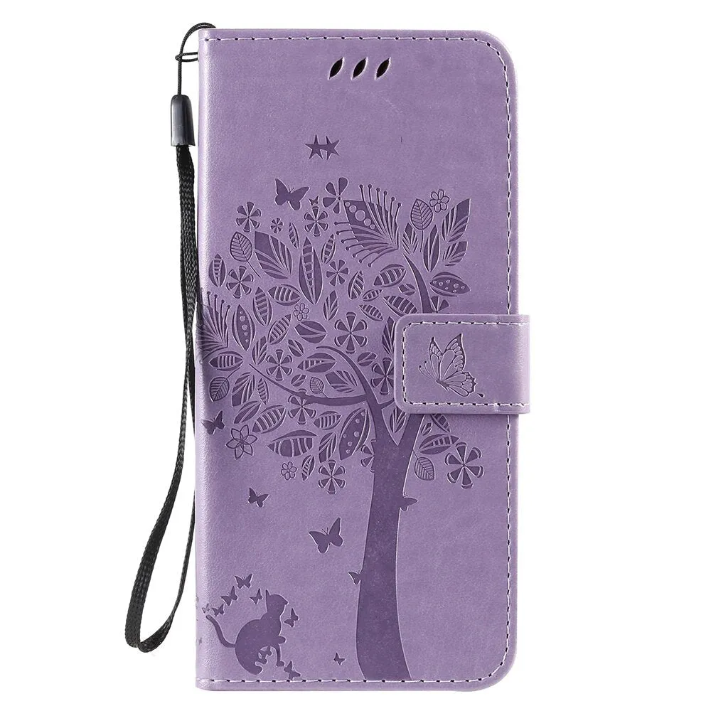 Anymob Samsung Dark Pink Tree Cat Leather Flip Case Wallet Phone Cover Protection