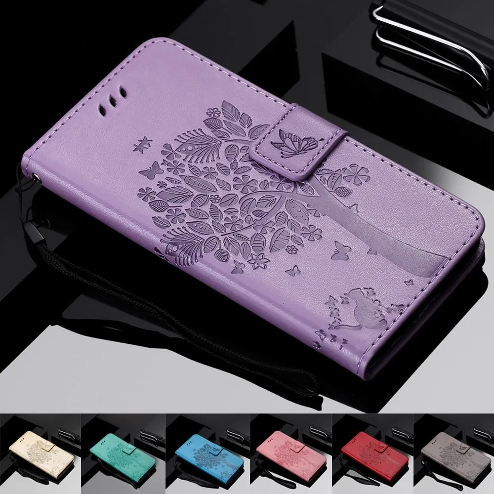 Anymob Samsung Dark Pink Tree Cat Leather Flip Case Wallet Phone Cover Protection
