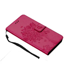 Anymob Samsung Dark Pink Tree Cat Leather Flip Case Wallet Phone Cover Protection