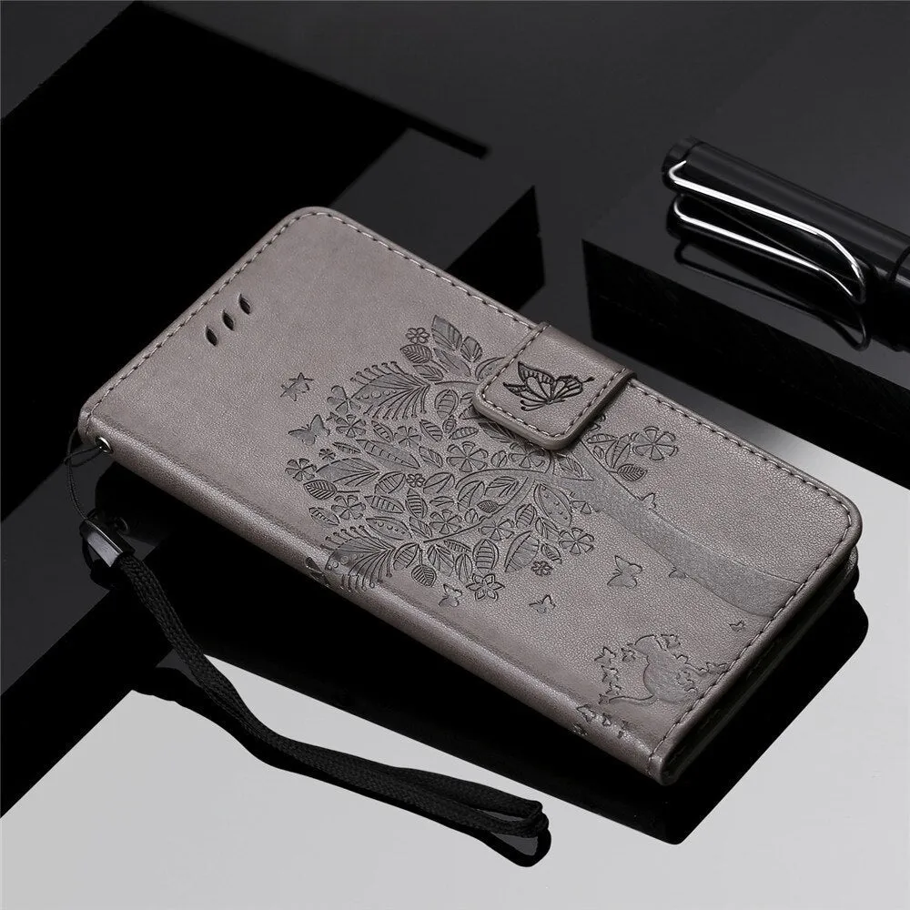 Anymob Samsung Gray Tree Cat Leather Flip Case Wallet Phone Cover Protection