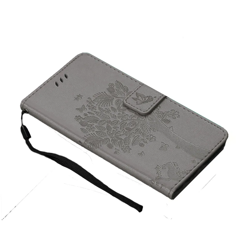 Anymob Samsung Gray Tree Cat Leather Flip Case Wallet Phone Cover Protection