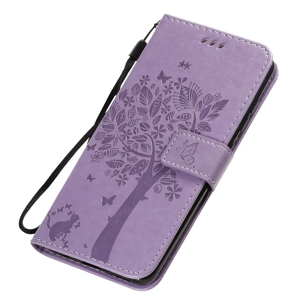 Anymob Samsung Gray Tree Cat Leather Flip Case Wallet Phone Cover Protection