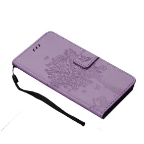 Anymob Samsung Purple Tree Cat Leather Flip Case Wallet Phone Cover Protection