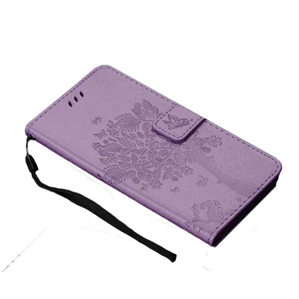 Anymob Samsung Purple Tree Cat Leather Flip Case Wallet Phone Cover Protection