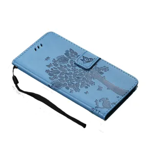 Anymob Samsung Sky Blue Tree Cat Leather Flip Case Wallet Phone Cover Protection