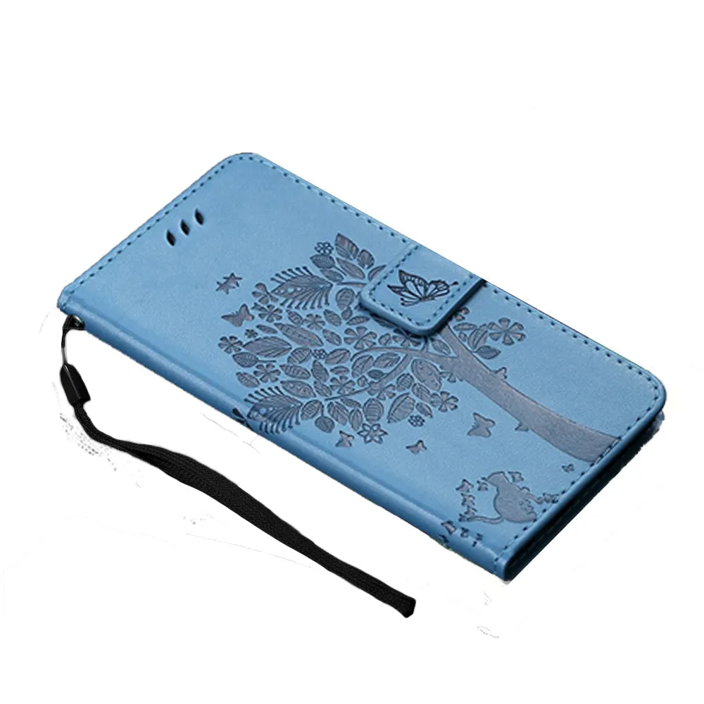 Anymob Samsung Sky Blue Tree Cat Leather Flip Case Wallet Phone Cover Protection