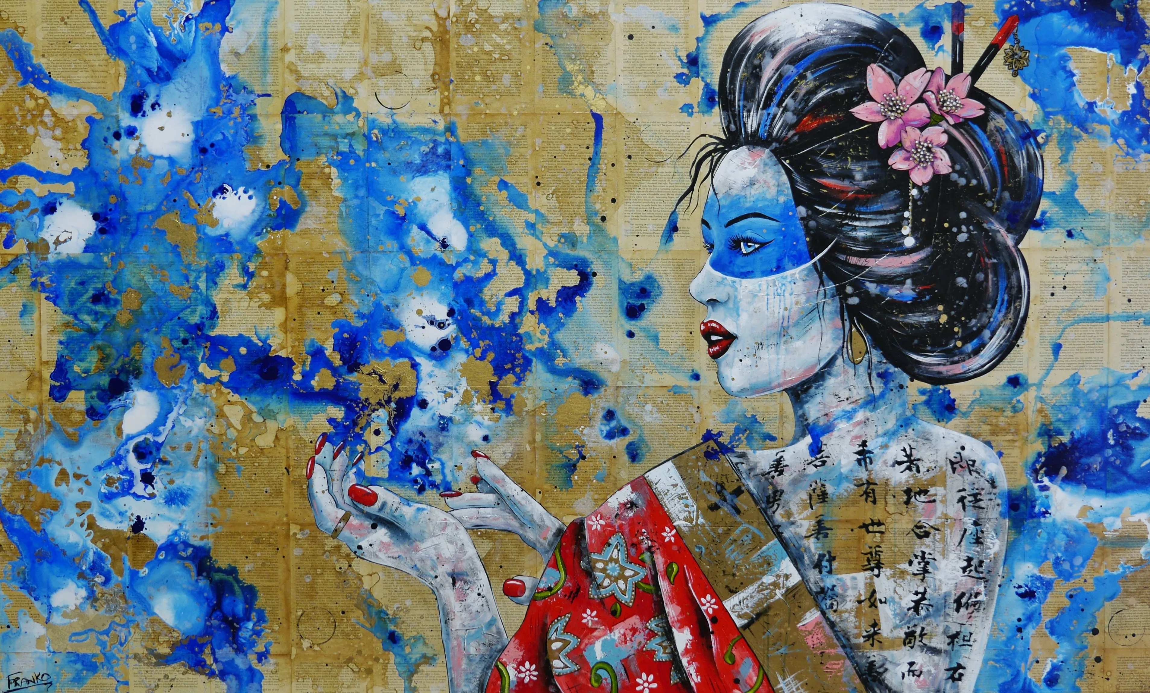 Aquilla 200cm x 120cm Geisha Abstract Realism Book Club Painting