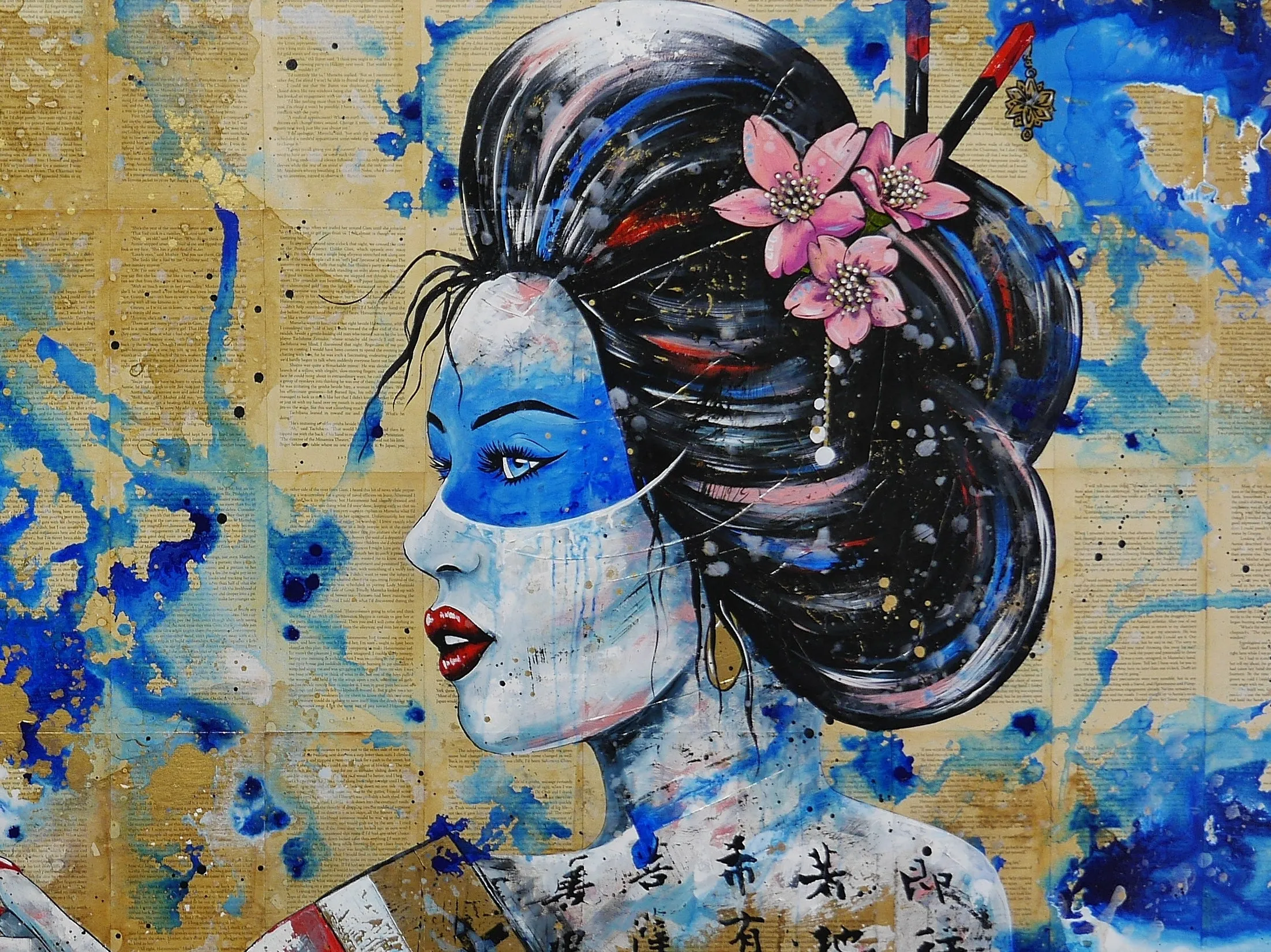 Aquilla 200cm x 120cm Geisha Abstract Realism Book Club Painting