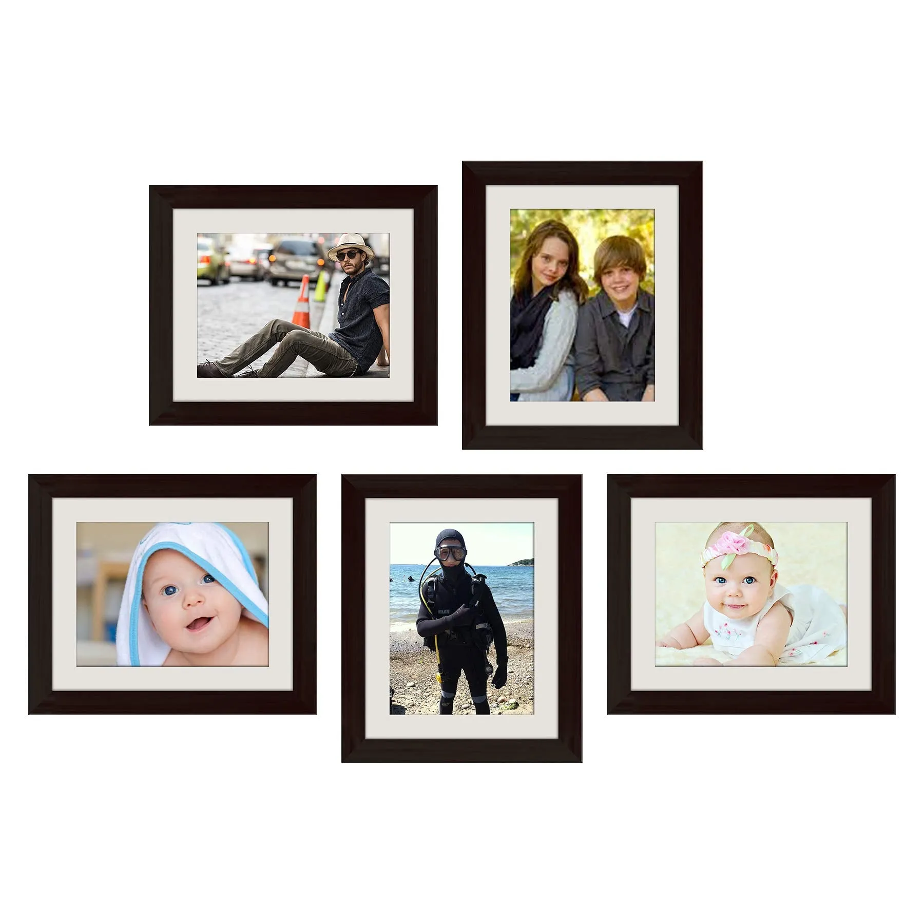 ArtzFolio Wall Photo Frame D537 | Wall Photo Frame Collage for Living Room | Picture Frames Home & Wall Decoration | Dark Brown | Set of 5 Units With Mat | 8x10inch