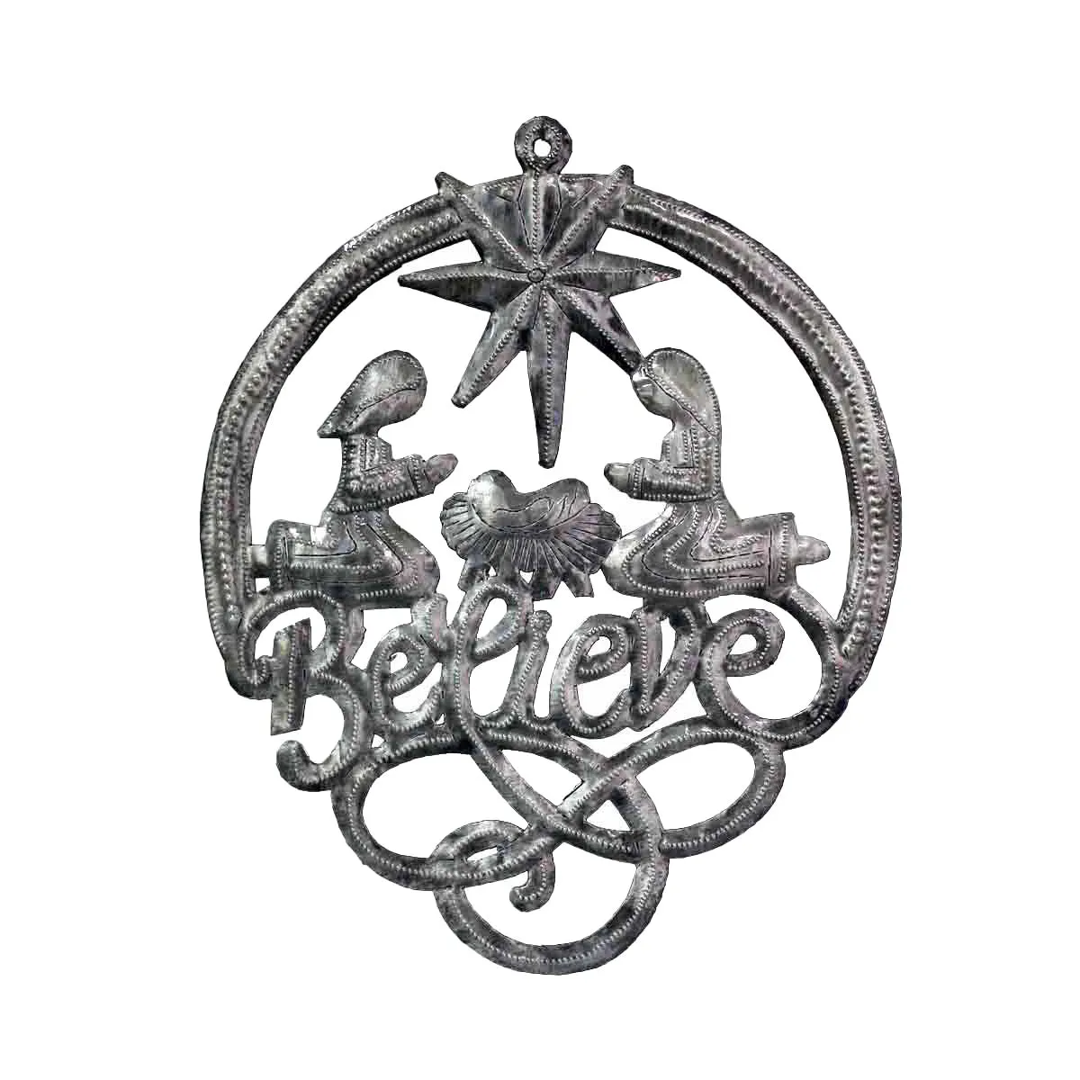 Believe Metal Art with Mary Baby Jesus 9.5 x 11.5 Croix des Bouquets