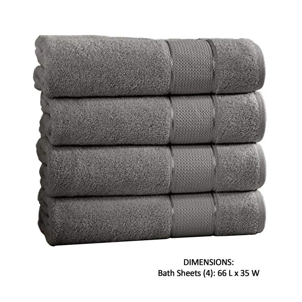 Bergamo 4 Piece Spun loft Bath Sheets with Twill Weave The Urban Port,Charcoal Gray By Casagear Home