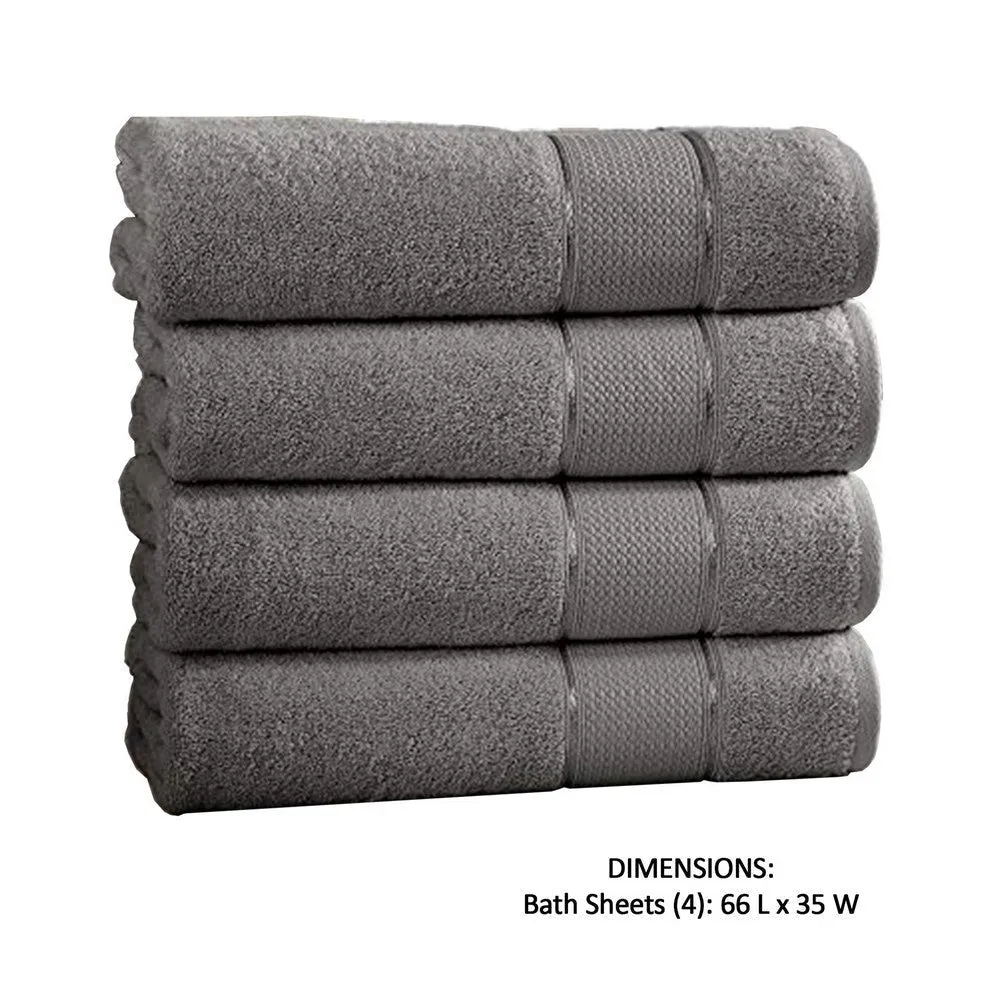 Bergamo 4 Piece Spun loft Bath Sheets with Twill Weave The Urban Port,Charcoal Gray By Casagear Home