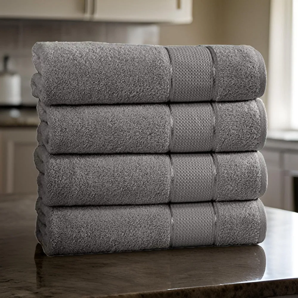 Bergamo 4 Piece Spun loft Bath Sheets with Twill Weave The Urban Port,Charcoal Gray By Casagear Home