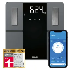 Beurer BF 500 diagnostic scales with Bluetooth and app, digital body fat scales with 180 kg load capacity, analysis scales for measuring body fat, muscle percentage, calorie requirements etc., XL display Bluetooth connection   large display