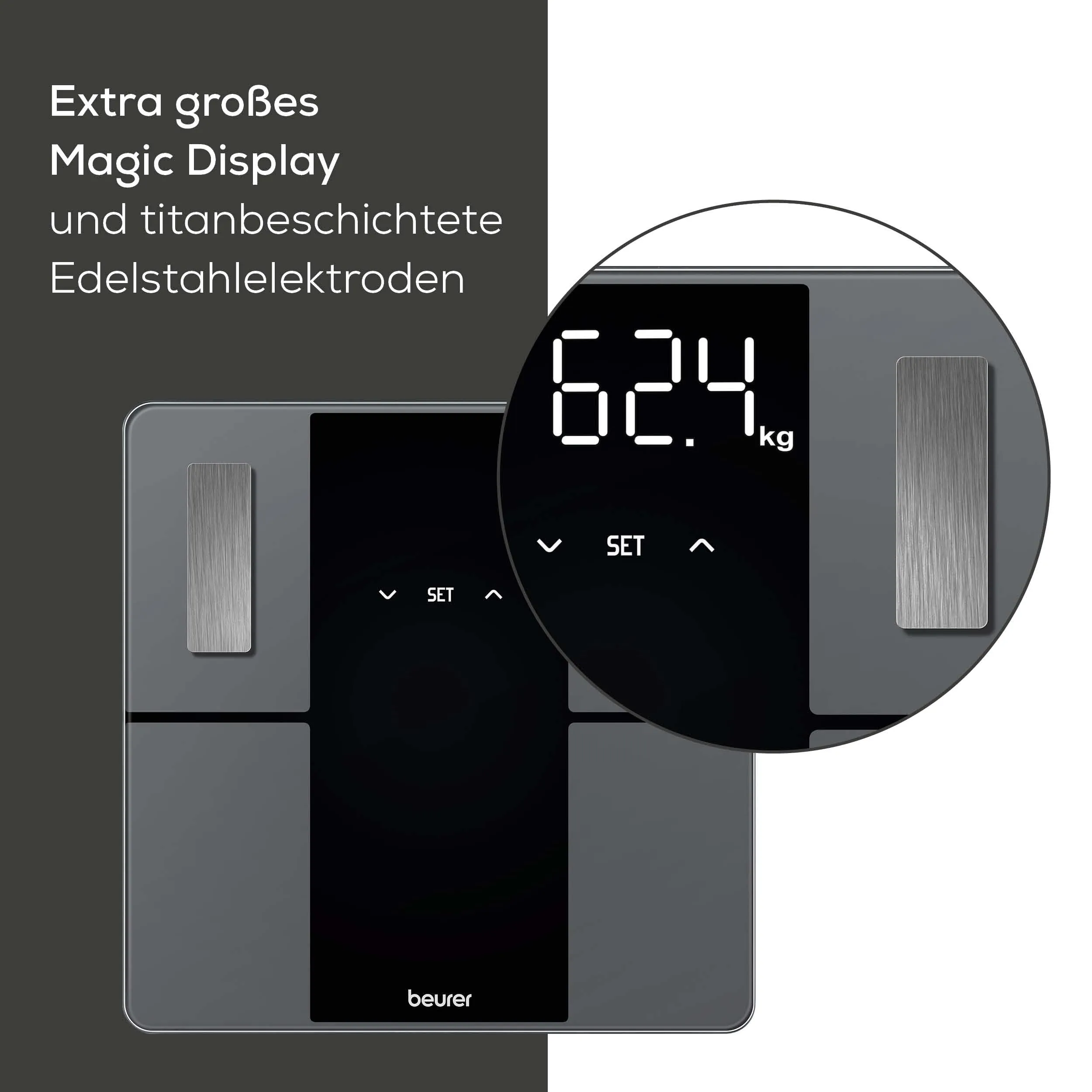 Beurer BF 500 diagnostic scales with Bluetooth and app, digital body fat scales with 180 kg load capacity, analysis scales for measuring body fat, muscle percentage, calorie requirements etc., XL display Bluetooth connection   large display