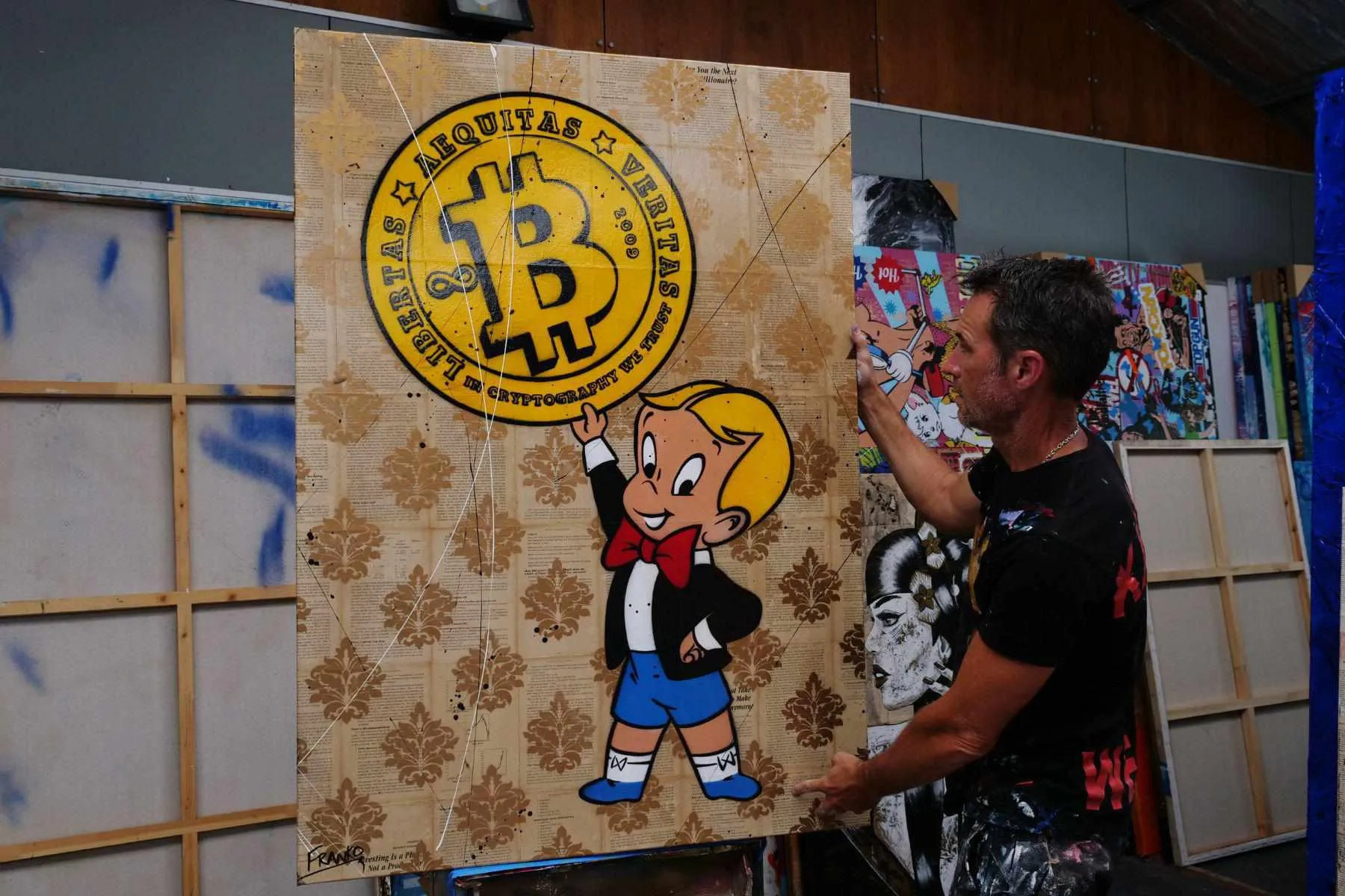 Bitcoin Futures 140cm x 100cm Richie Rich Bitcoin Urban Pop Book Club Painting (SOLD)