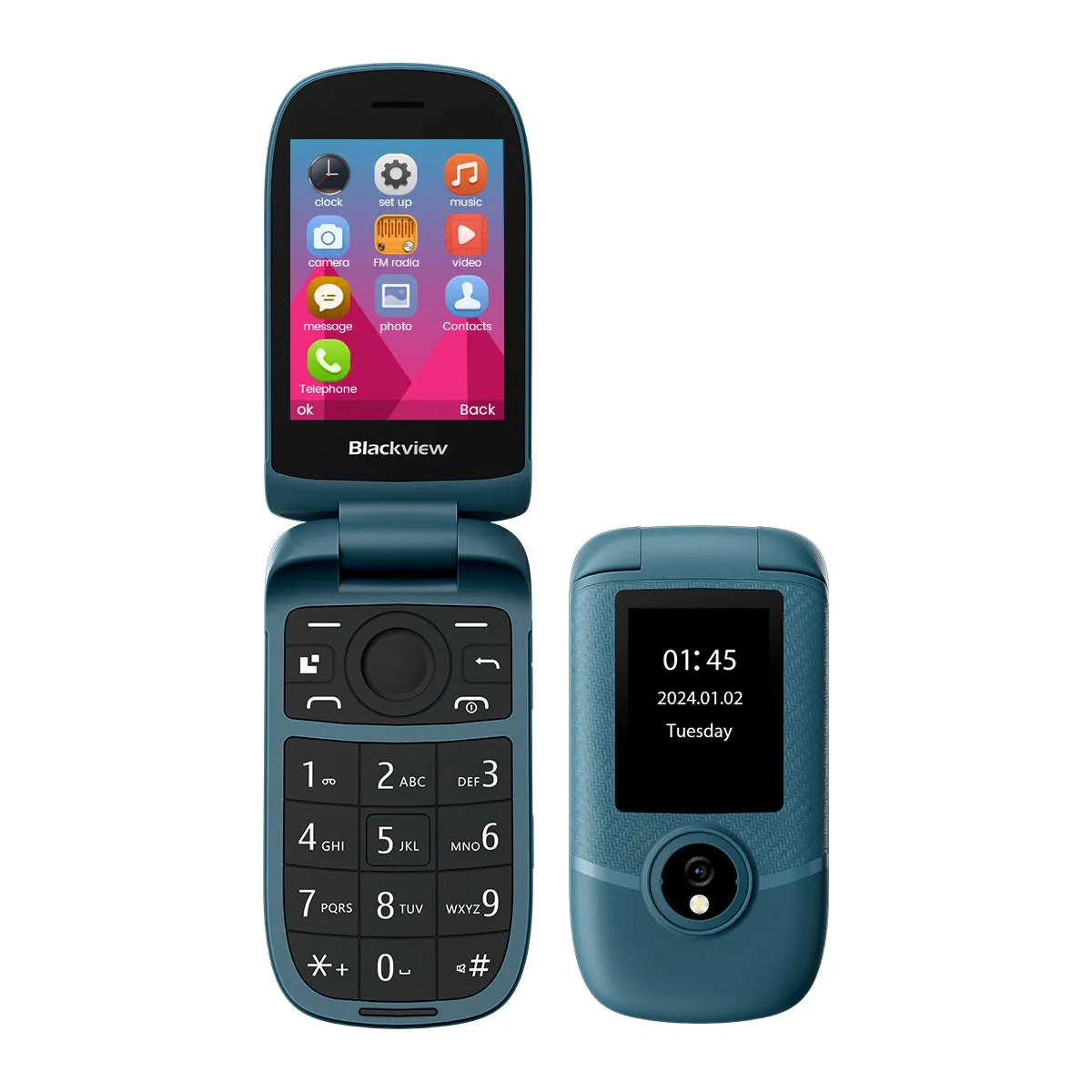 Blackview N2000 Flip 2.8" 1.77" Display Unisoc T107 1500mAh Dual SIM 4G Cell Phone