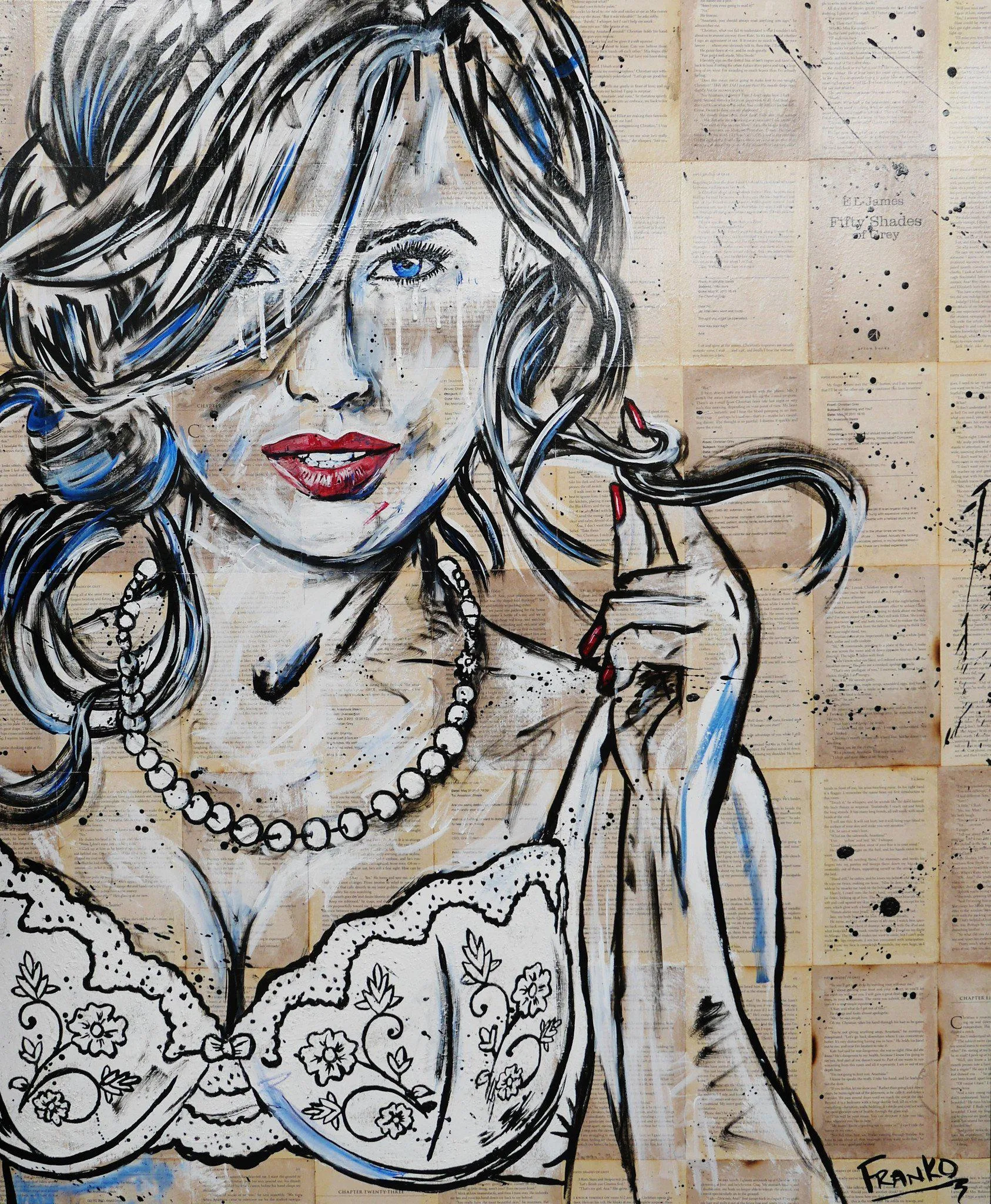 Blonde Blue Red 120cm x 100cm 50 Shades of Grey Vintage Book Pop art Painting (SOLD)