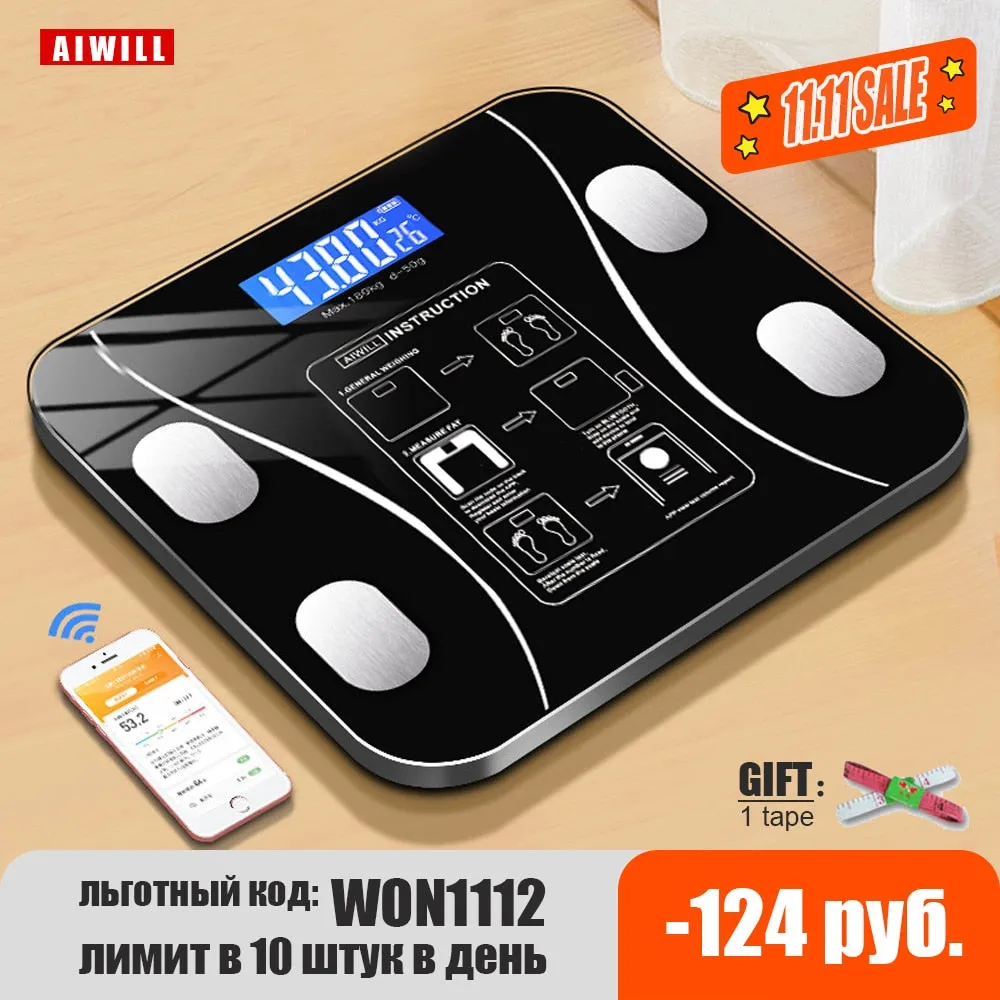 Body Fat Scale Smart Wireless Digital Bathroom Weight Scale Body Composition Analyzer With Smartphone App Bluetooth-compatible