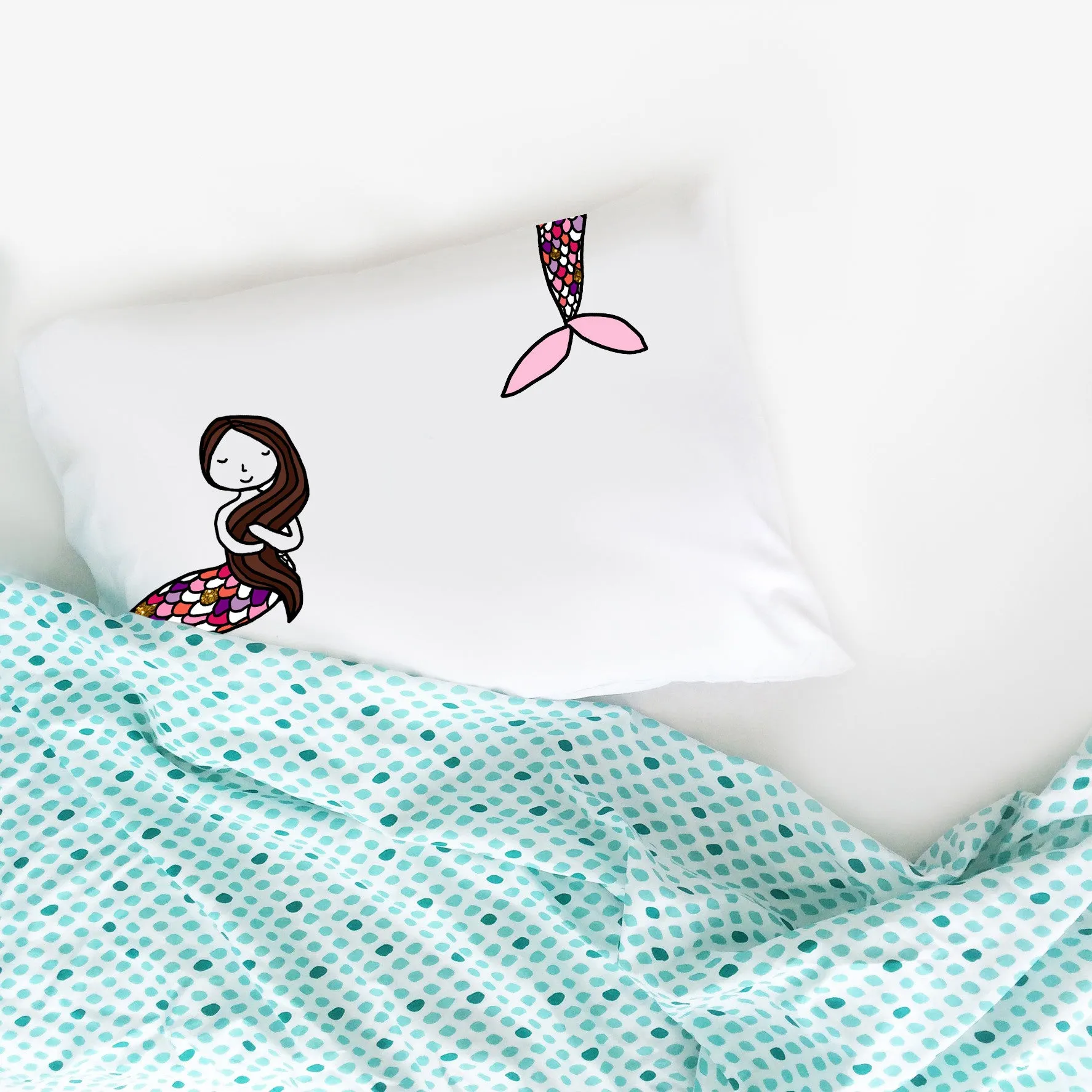 Brunette Mermaid Pillowcase Standard Size 20X30"