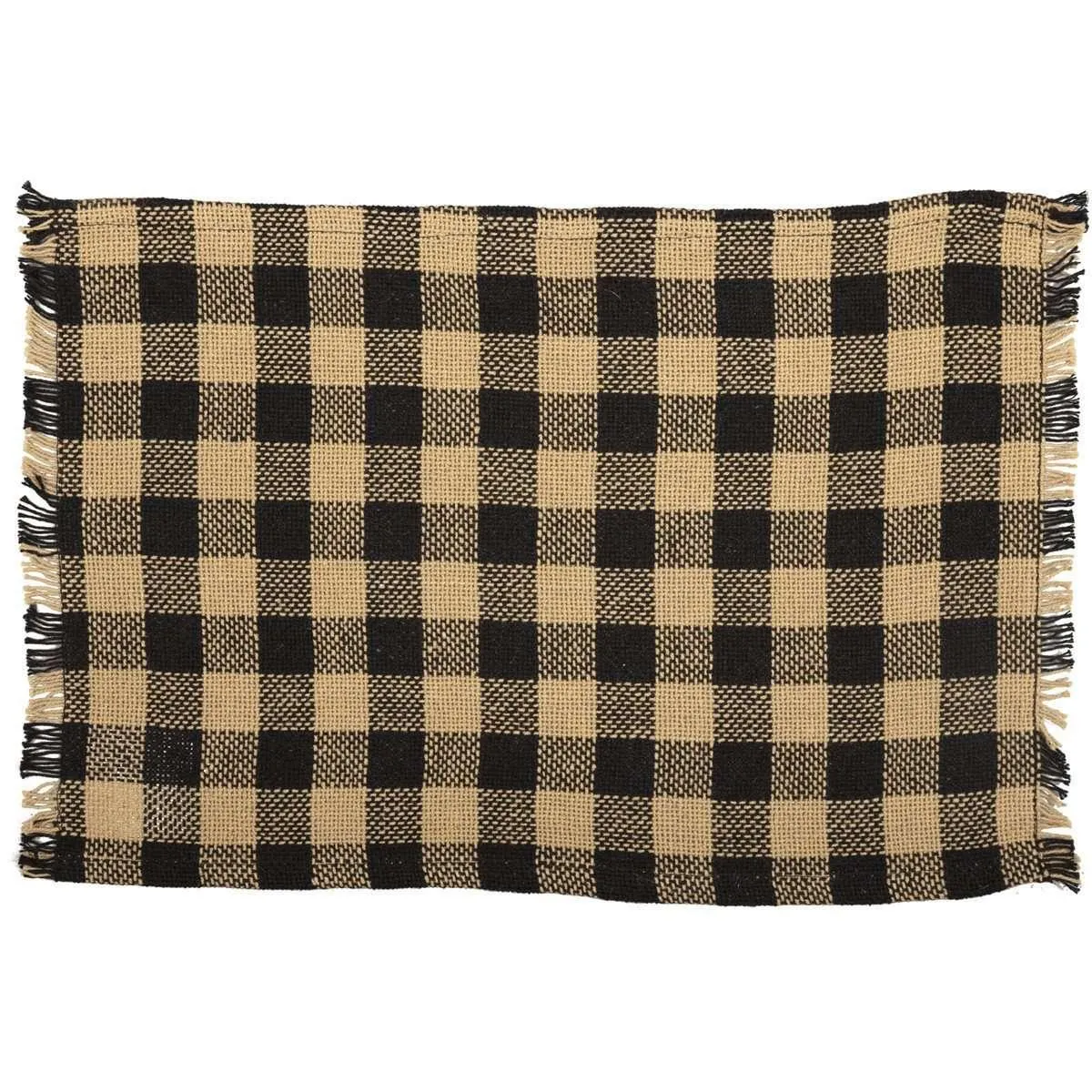 Burlap Black Check Placemat Fringed Set of 6