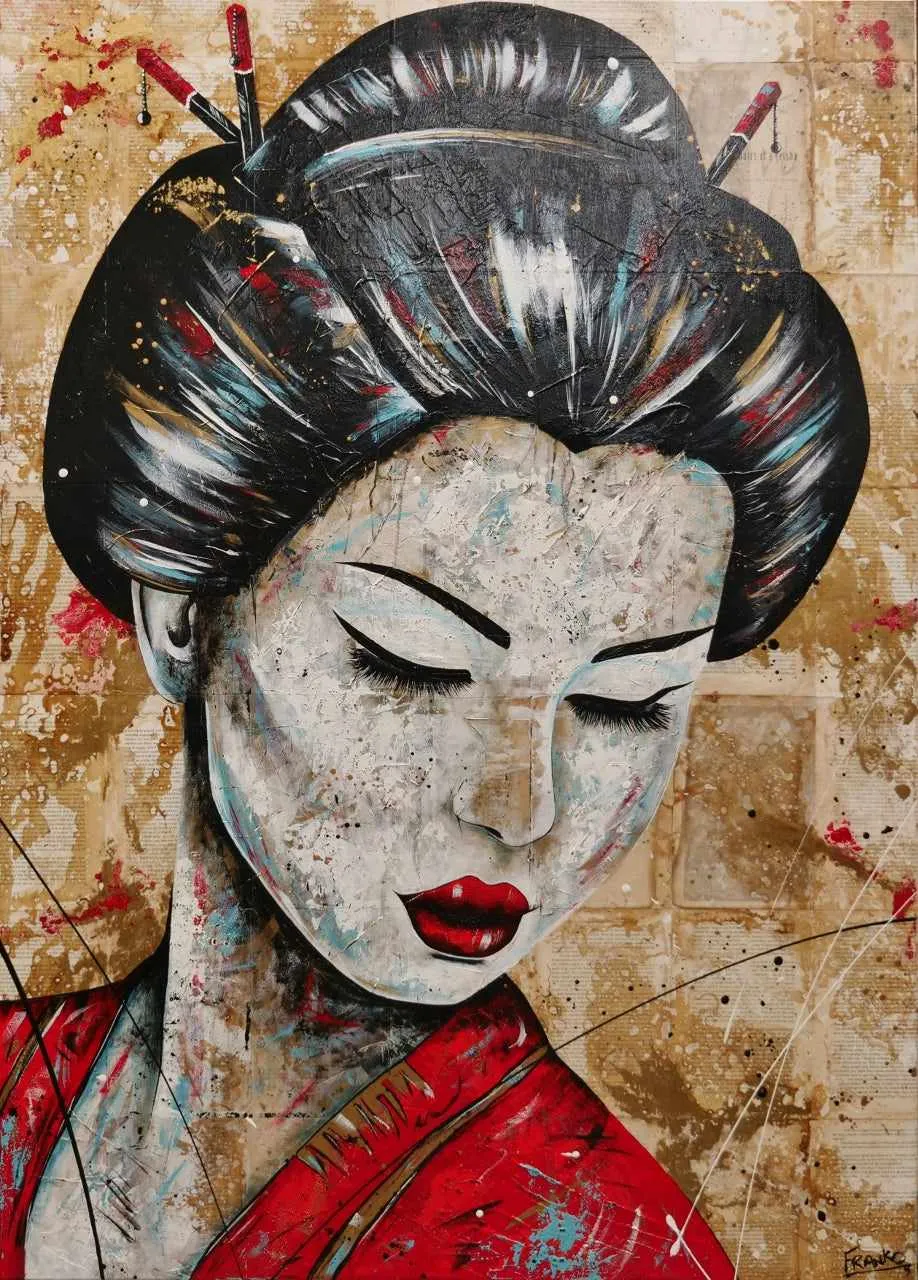 Cherry Kanji 140cm x 100cm Geisha Abstract Realism Book Club Painting (SOLD)