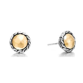 Classic Chain Hammered Gold Silver Stud Earrings - EZ97176