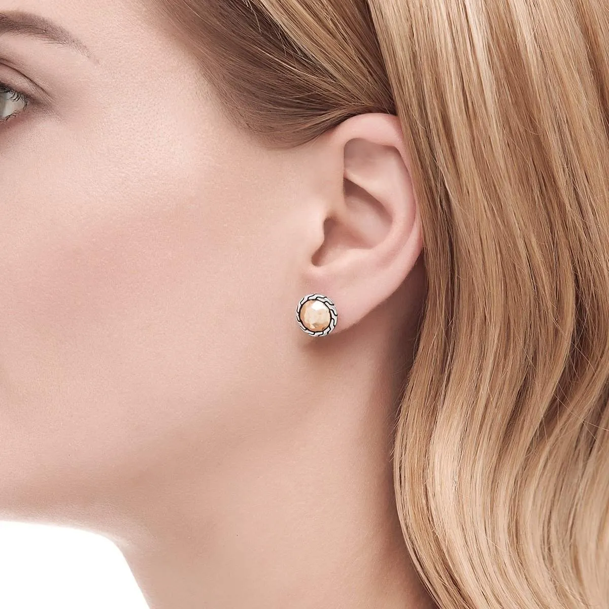 Classic Chain Hammered Gold Silver Stud Earrings - EZ97176