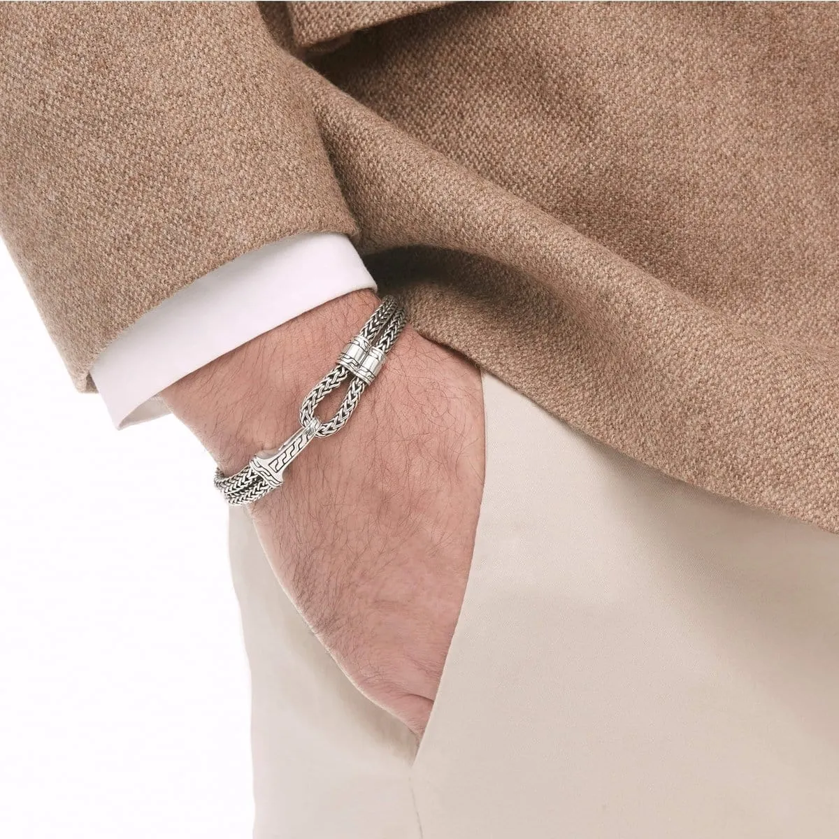 Classic Chain Men's Silver Hook Station Bracelet - BM97123