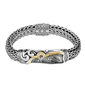Classic Chain Mens Yellow Gold, Silver & Damascus Steel Bracelet - BMZ90468STL