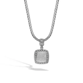 Classic Chain Silver Diamond Square Pendant - HBP92371DI