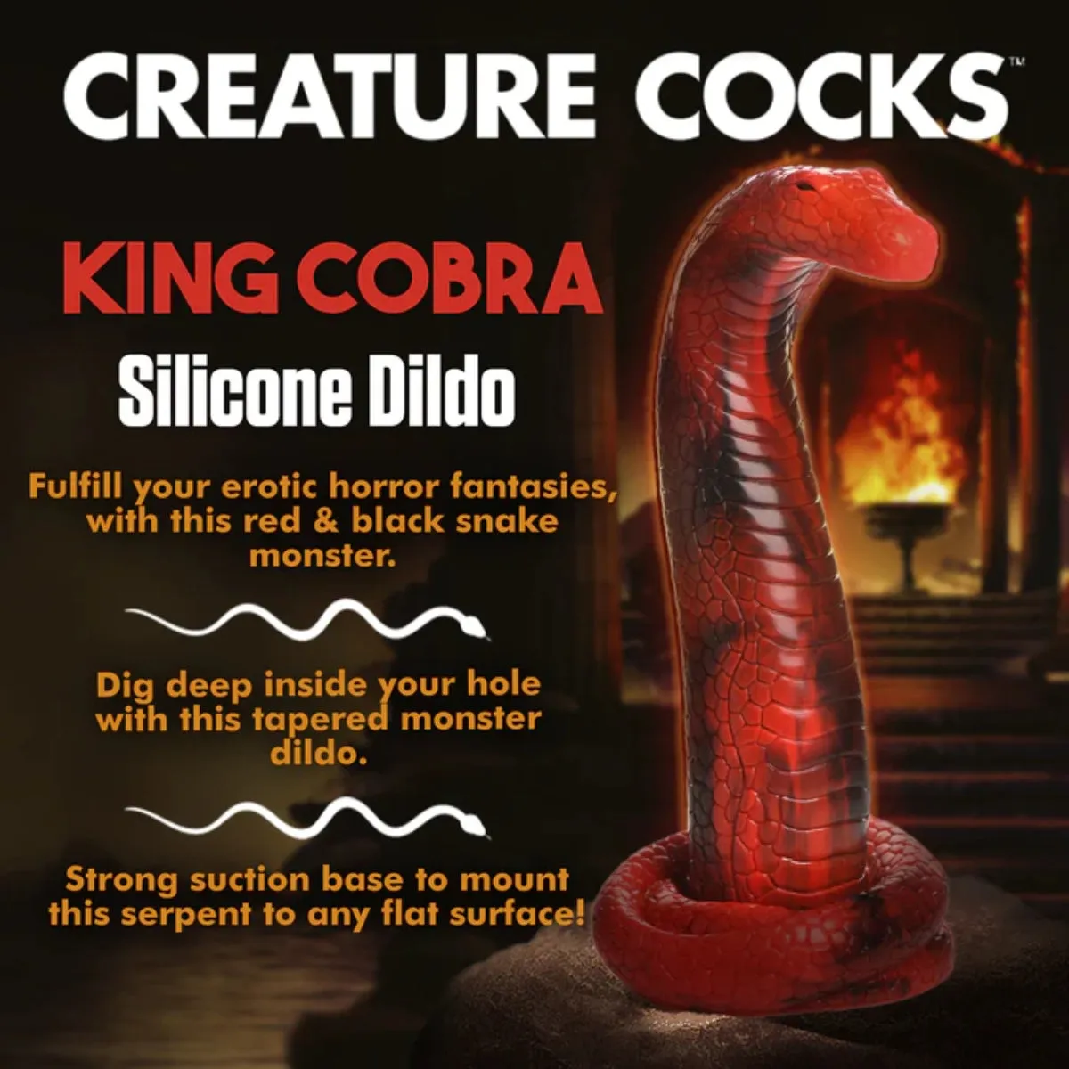 Creature Cocks King Cobra Silicone Dildo Black Red