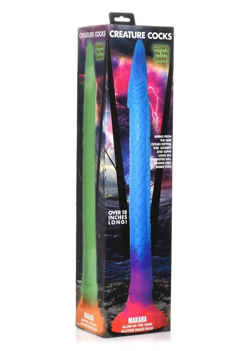 Creature Cocks Makara Glow In The Dark Silicone Snake Dildo - Orange/Purple/Blue Glitter
