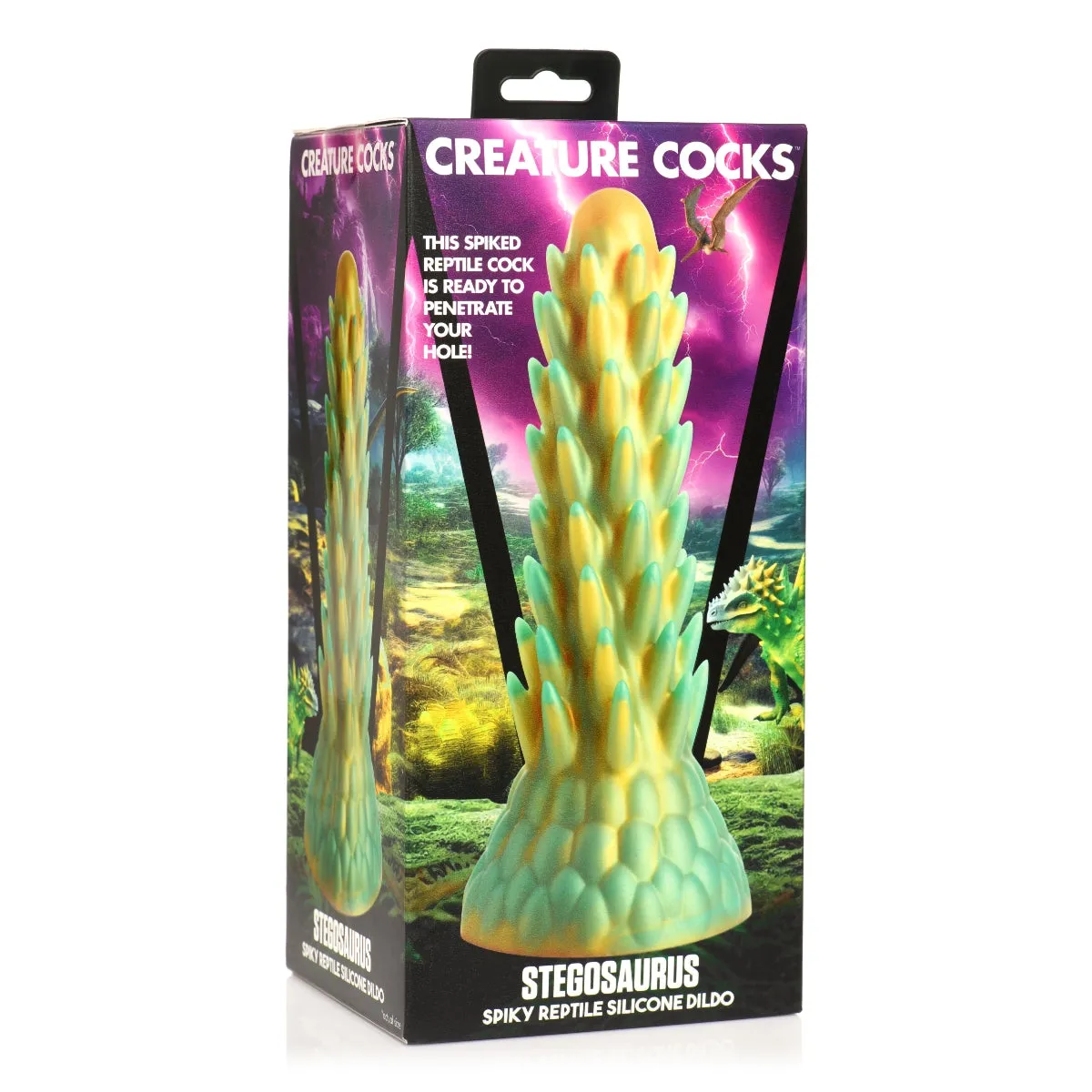 Creature Cocks Stegosaurus Spiky Reptile Silicone Dildo Gold Teal
