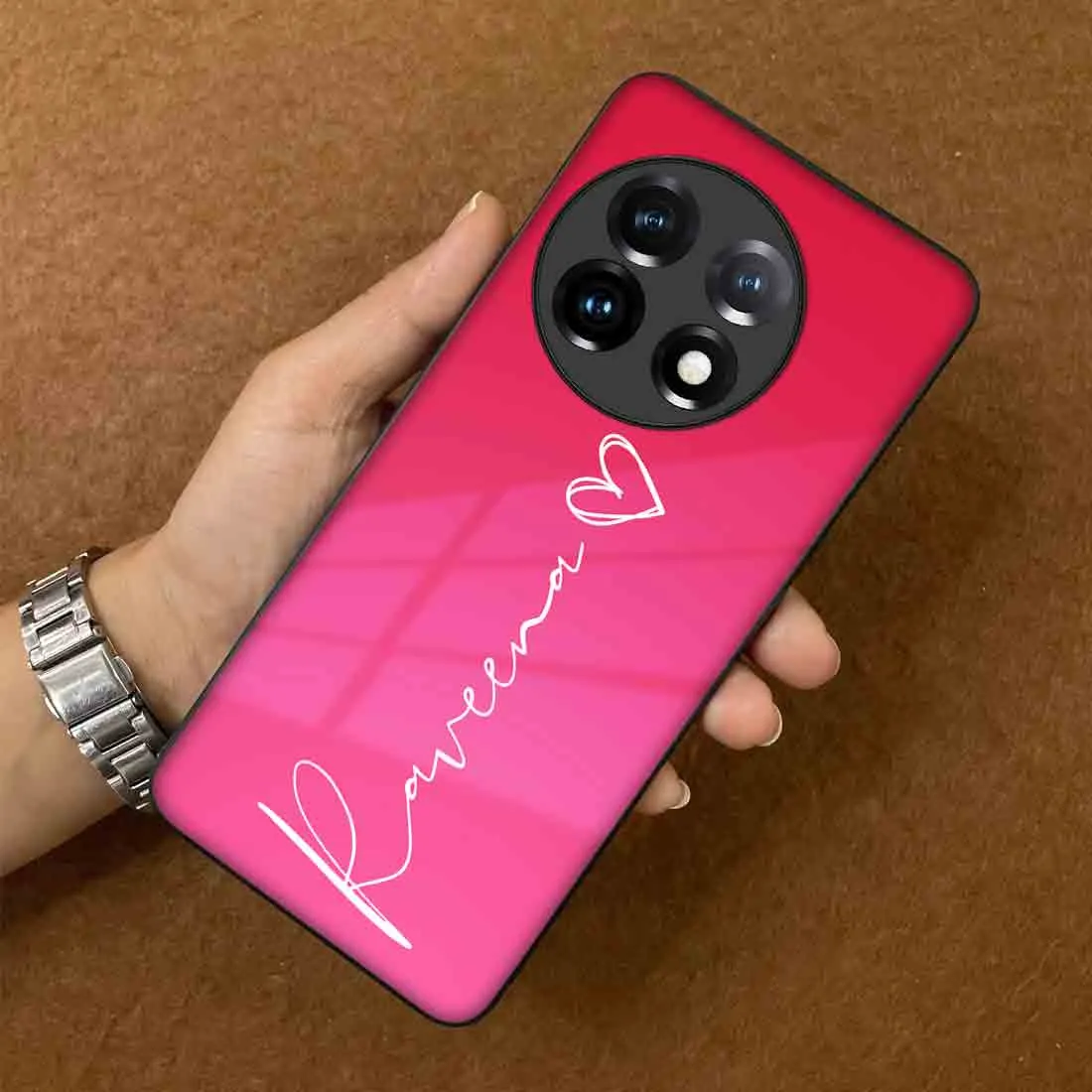 Custom Oneplus 11 Back Cover Pink Case With Signature Calligraphy Name