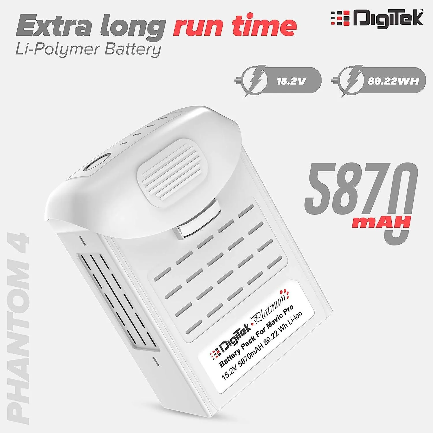 Digitek (DJI Phantom 4) Lithium-ion Rechargeable Battery with LED Indicator and Smart IC | Compatible with Phantom 4 Series Drones, up to 28 Minute Flying time