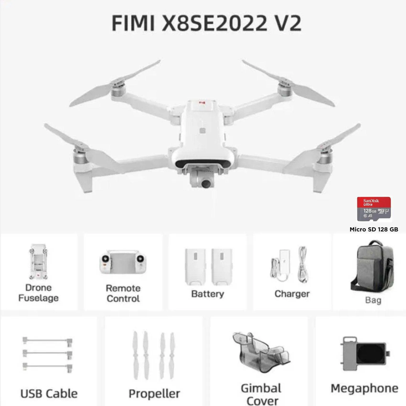 FIMI X8SE 2022 V2 Drone Camera Professional GPS 4K Foldable RC Quadcopter, 35-min Flight Time, 10km Video Transmission, Follow me, 3-Axis Gimbal (2 Batteries Megaphone) 128GB TUTT