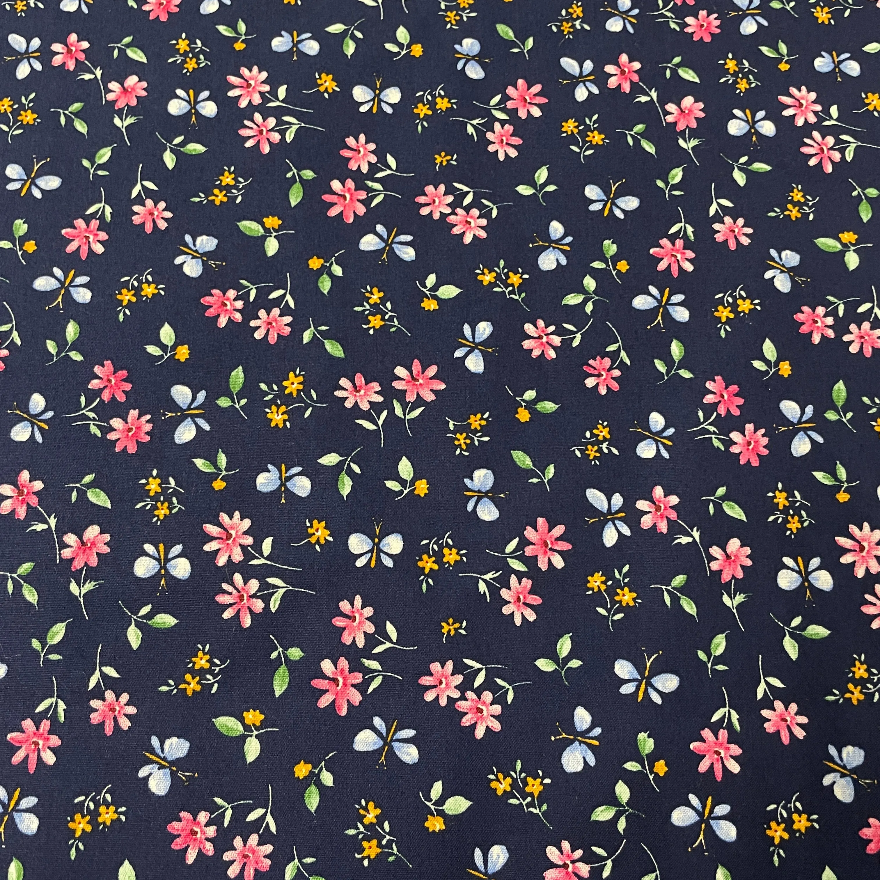FS854_2 Navy Small Floral Cotton Poplin